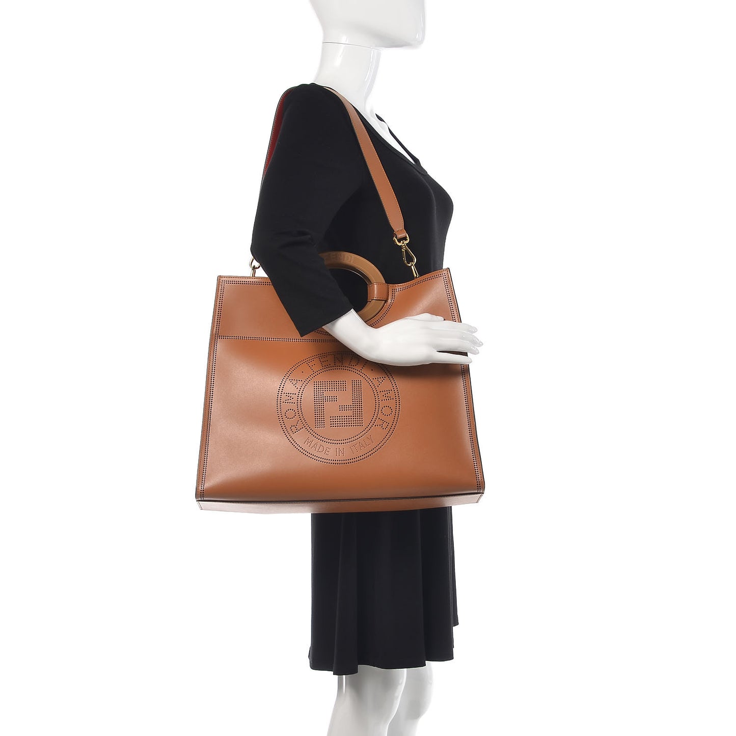 Vitello Liberty Plexiglass Stamp Patch Perforated Medium Runaway Shopper Tote Nocciola