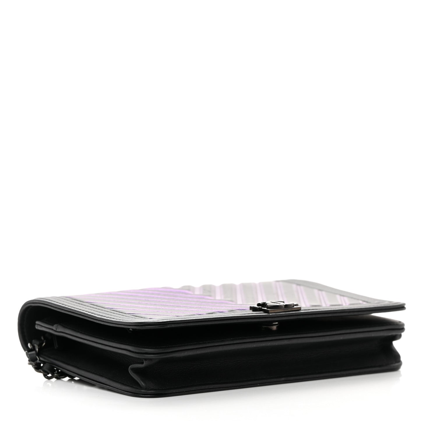 Calfskin Painted Chevron Embossed Boy Wallet On Chain WOC Black