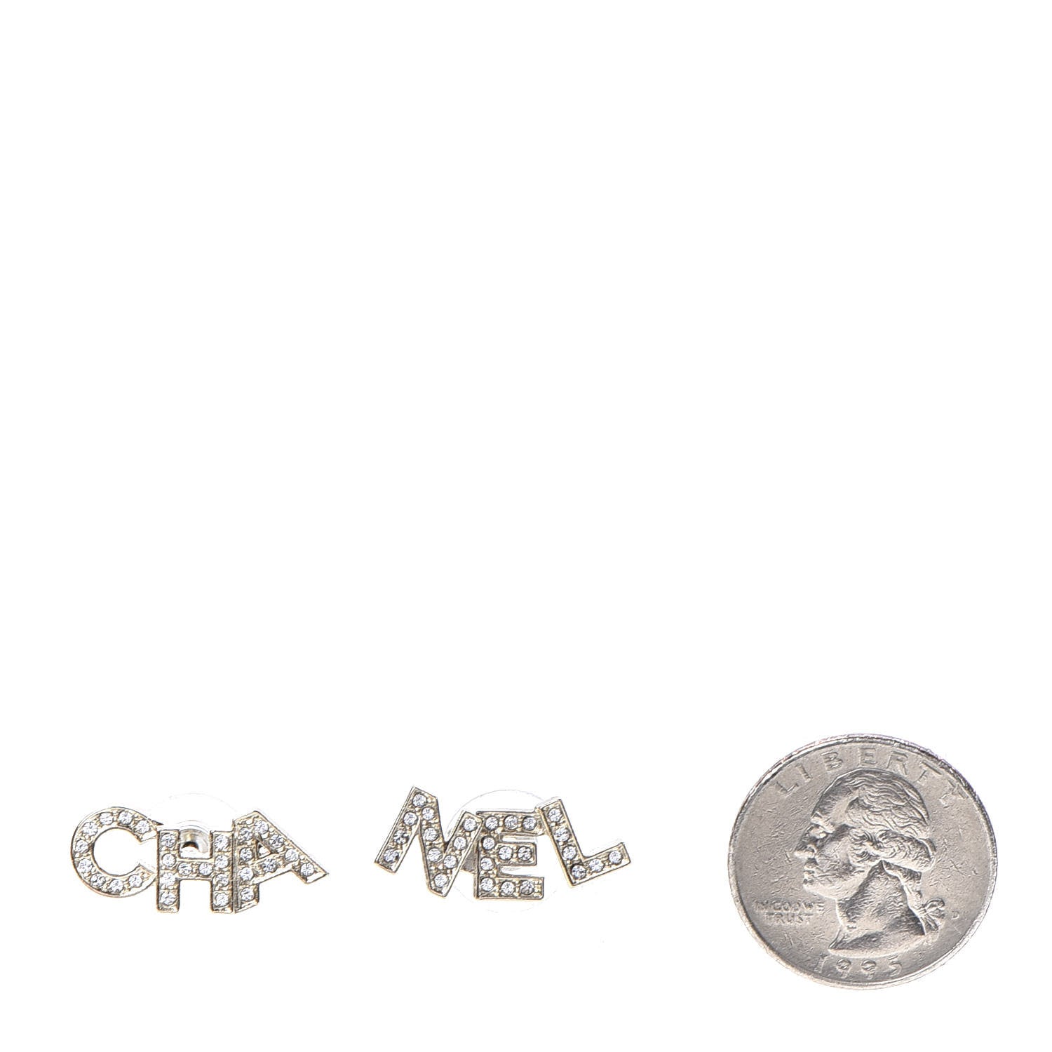 Chanel Crystal Pearl Signature Stud Earrings Gold 2 of 5