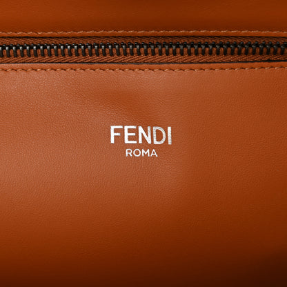 Fendi Cuoio Romano Vitello Cover Glazed Fabric Bi-Color FF 1974 Medium Peekaboo I SEE U Satchel Asfalto Praline Tobacco Moro 6 of 7