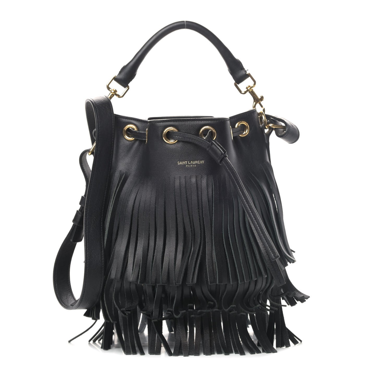 Calfskin Small Emmanuelle Fringe Hobo Bag Black