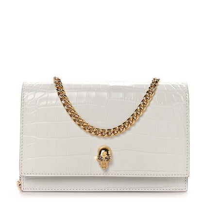 Alexander McQueen ALEXANDER MCQUEEN Calfskin Crocodile Embossed Skull Mini Crossbody Bag White 1 of 9