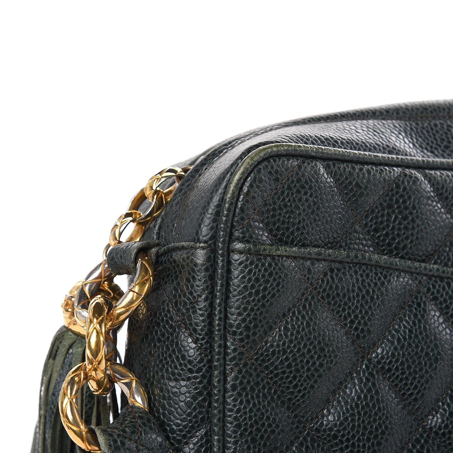 Caviar Quilted Tassel Camera Bag Dark Green