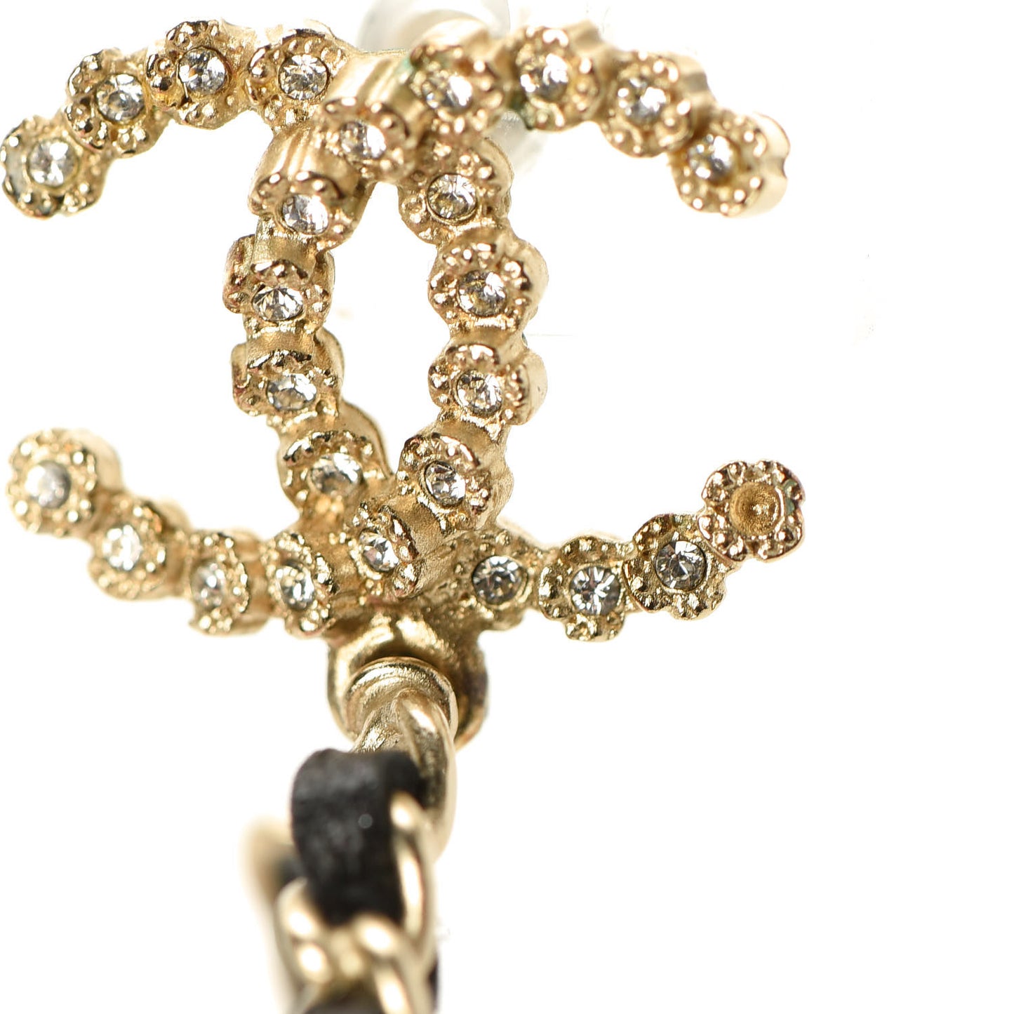 Lambskin Pearl Crystal CC Chain Hoop Earrings Gold Black