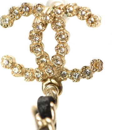 Chanel Lambskin Pearl Crystal CC Chain Hoop Earrings Gold Black 6 of 8
