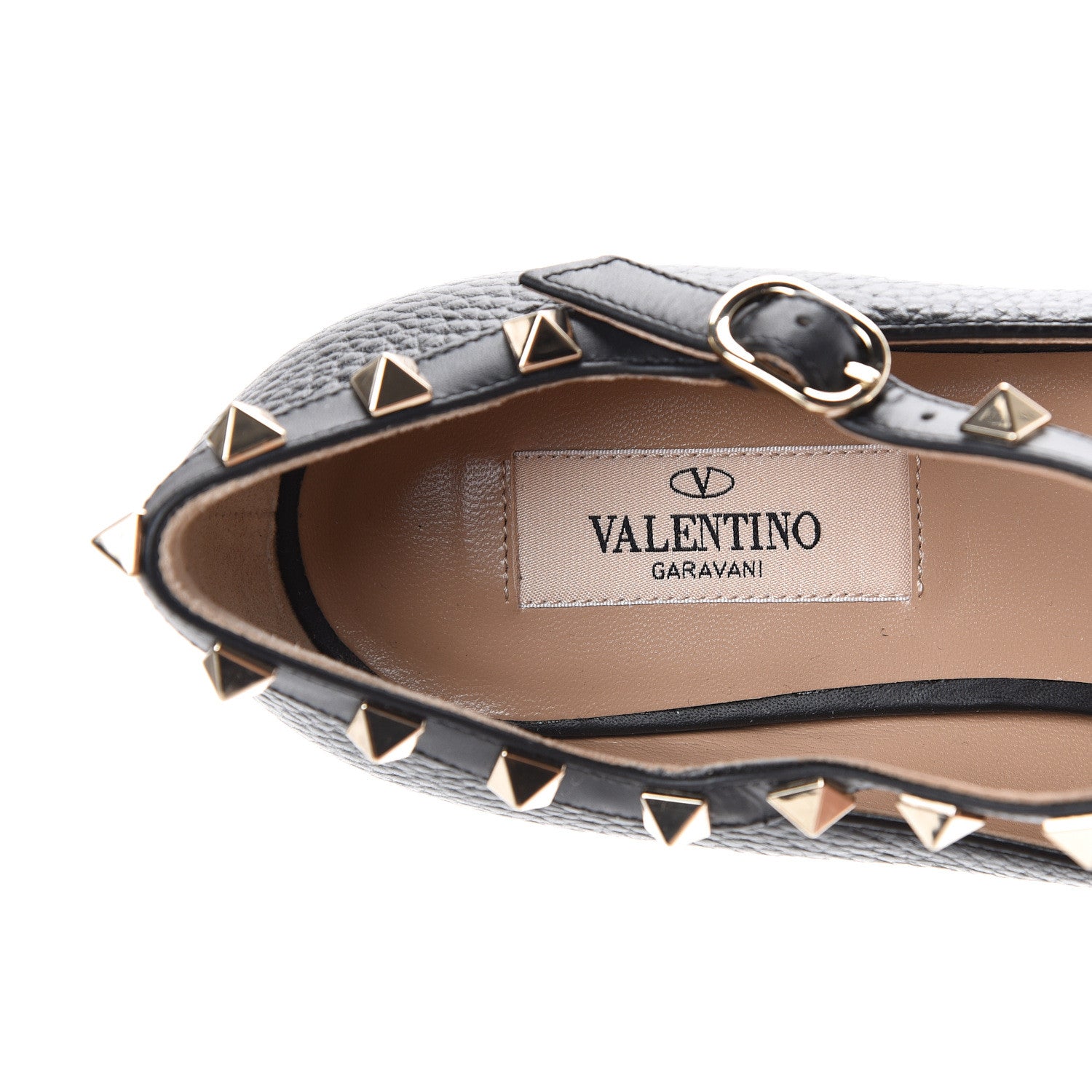 Valentino Garavani Pebbled Calfskin Rockstud Ankle Strap Ballerina Flats 36.5 Black 7 of 9