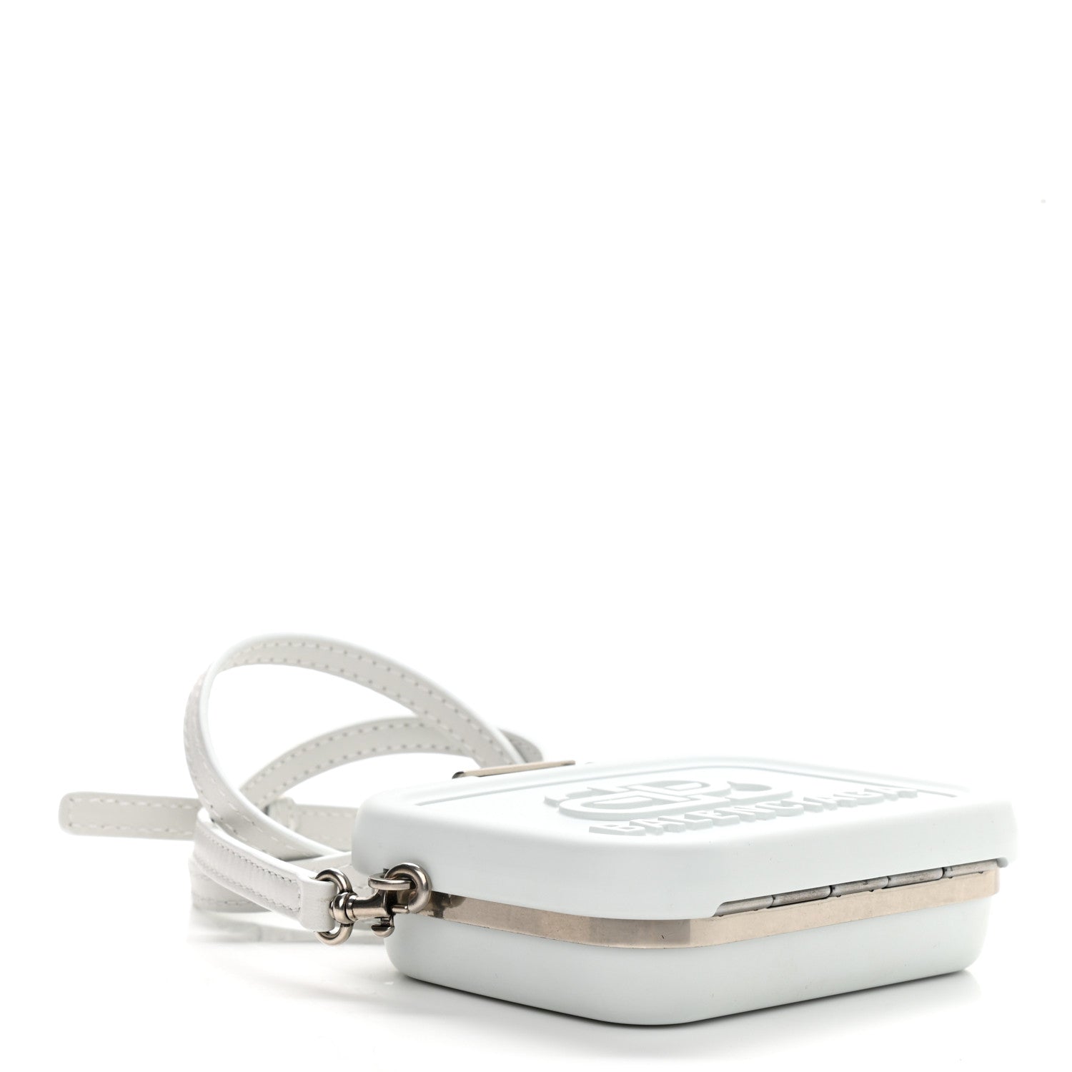 Balenciaga Recycled Plastic Calfskin Embossed Mini Lunch Box Case with Strap White 4 of 10