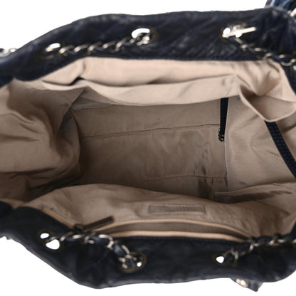 Chanel Goatskin Suede Calfskin Quilted Patchwork Drawstring Bag Blue 5 of 16