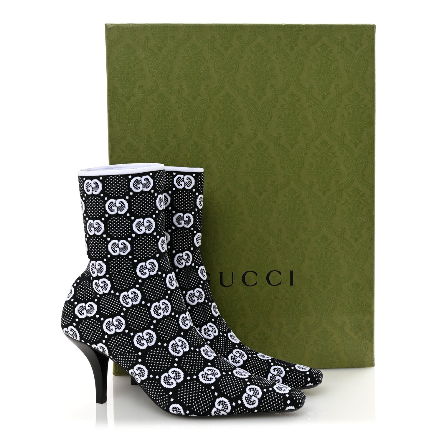 Gucci Technical Jersey Knit GG Monogram Square G 75mm Ankle Boots 38 Black Great White 9 of 9