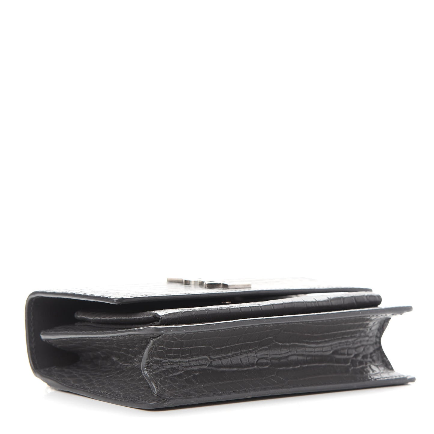 Calfskin Crocodile Embossed Monogram Sunset Chain Wallet Graphite