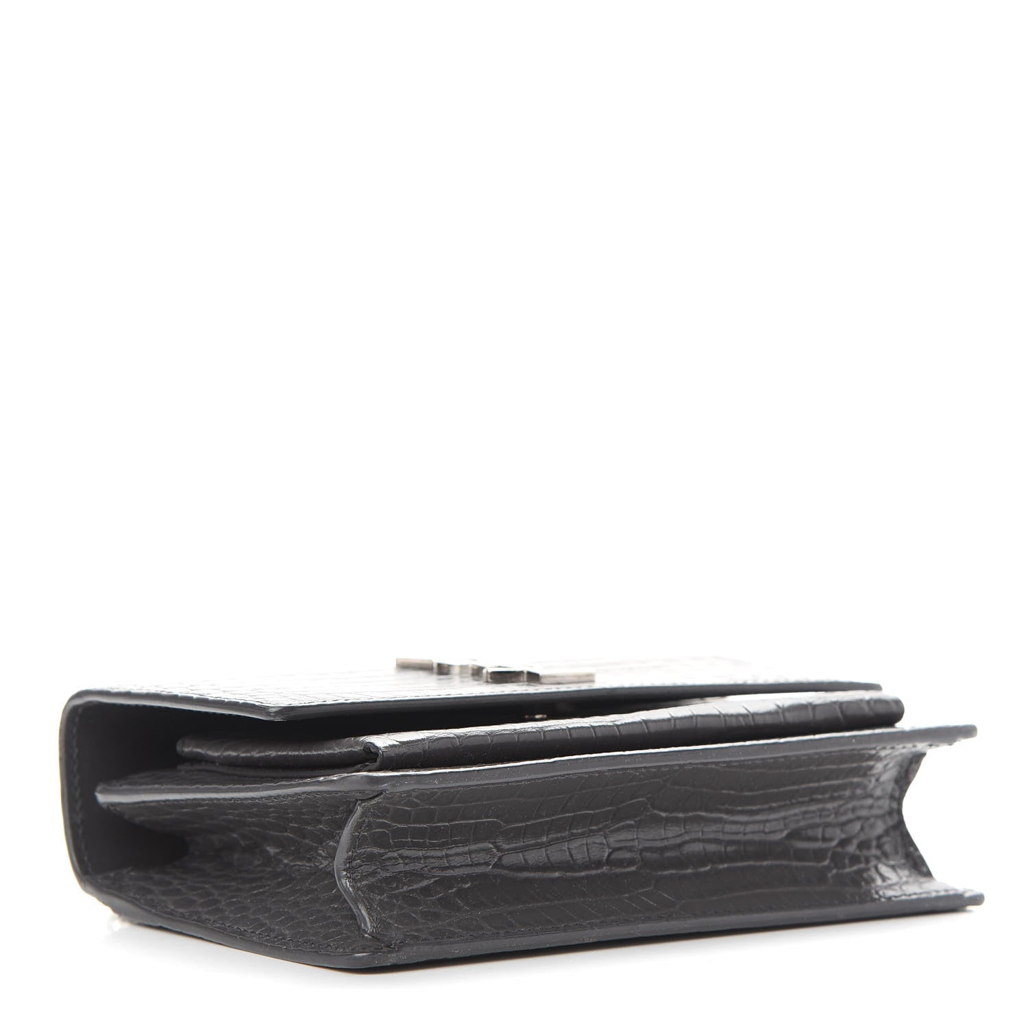 Saint Laurent Calfskin Crocodile Embossed Monogram Sunset Chain Wallet Graphite 4 of 8