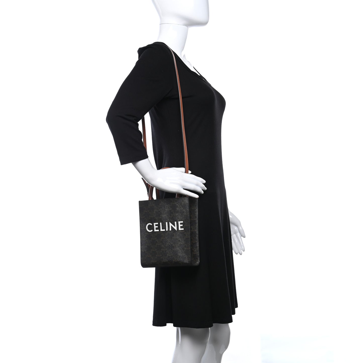 Triomphe Canvas Calfskin Mini Vertical Cabas Tan