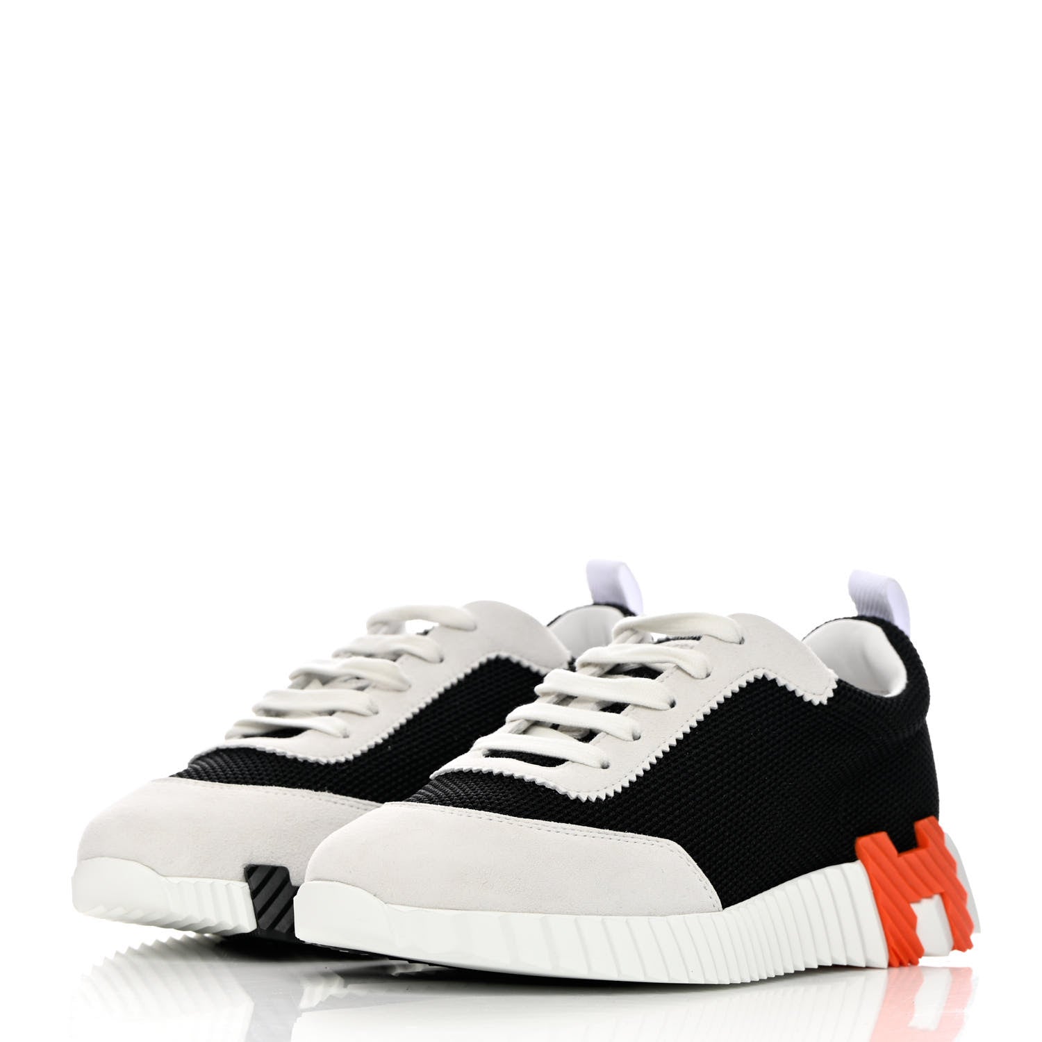 Hermes Parachute Fabric Suede Goatskin Bouncing Sneakers 38 Black Orange 3 of 8