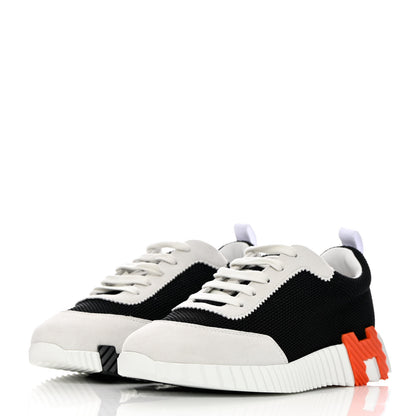 Hermes Parachute Fabric Suede Goatskin Bouncing Sneakers 38 Black Orange 3 of 8