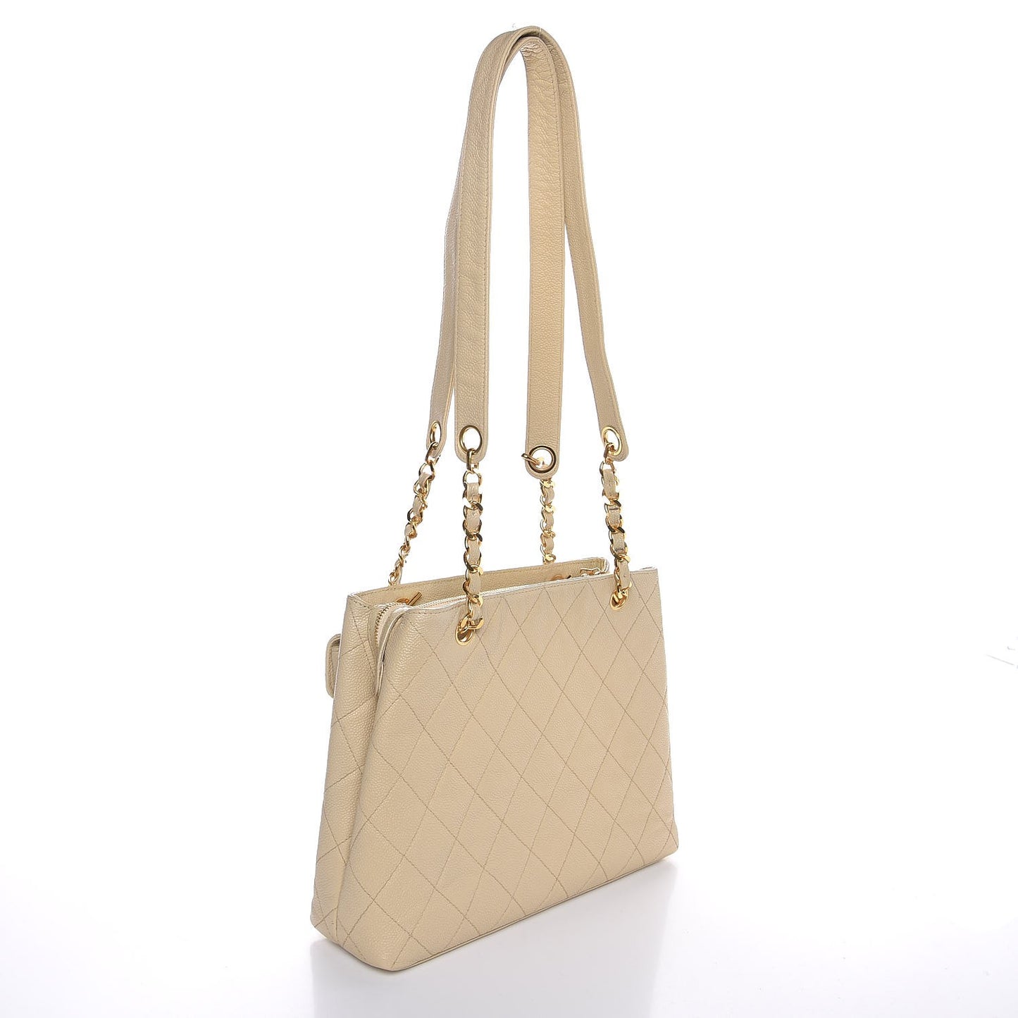 Caviar Quilted Flap Shoulder Bag Beige Clair