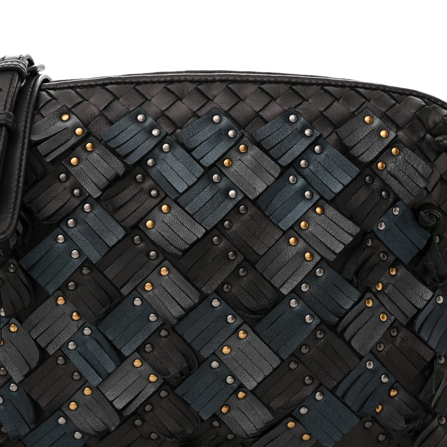BOTTEGA VENETA Nappa Intrecciato Fringe Studded Nodini Crossbody Messenger Multicolor