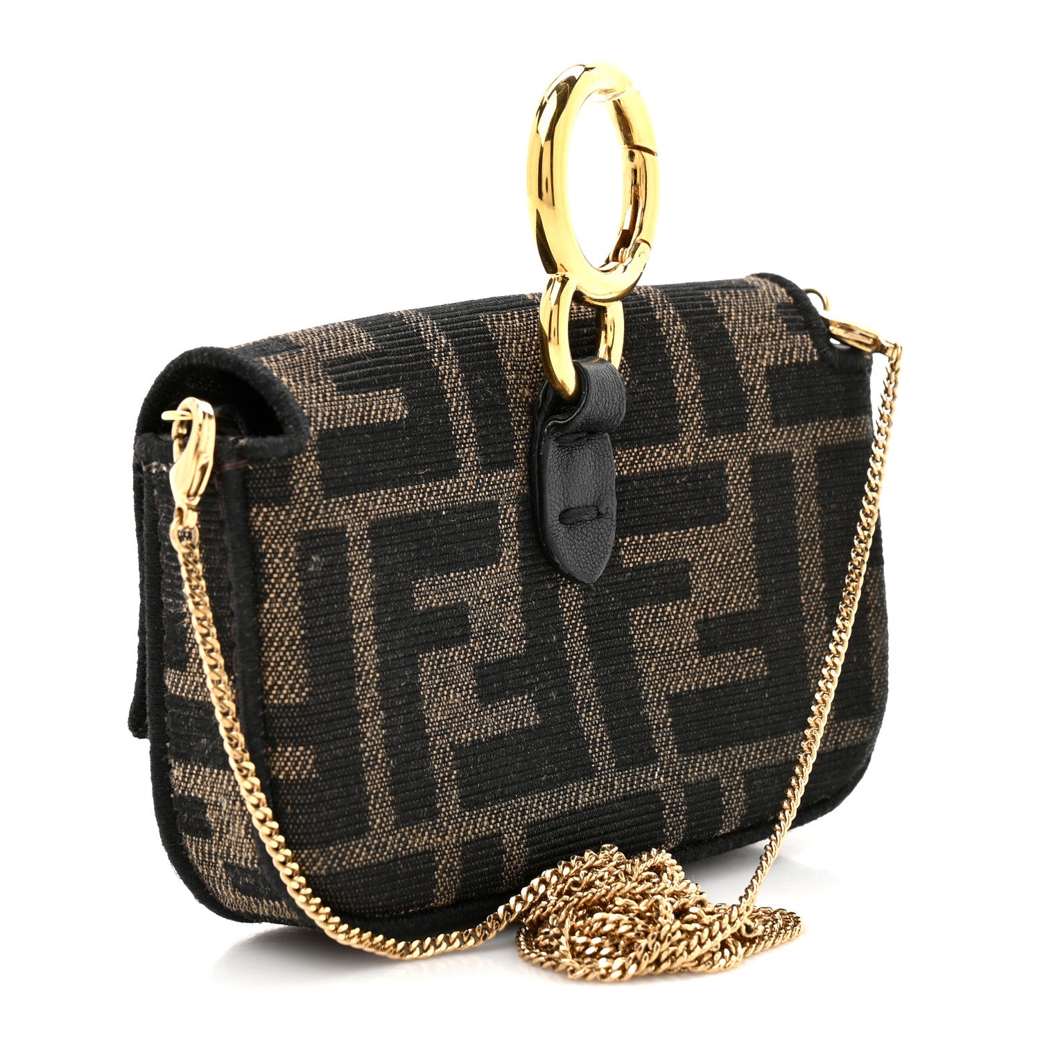 Fendi Fabric Jacquard FF 1974 Nano Baguette Charm Tobacco Moro Black 3 of 11