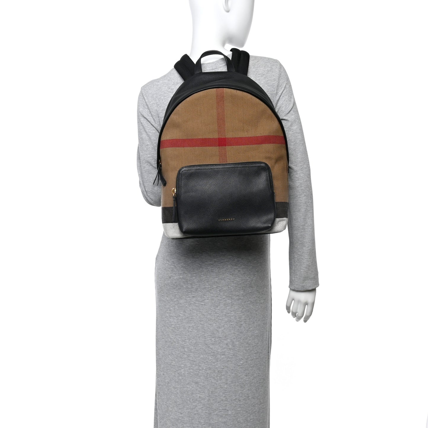 Mega Check Calfskin Abbeydale Simple Backpack Black Camel