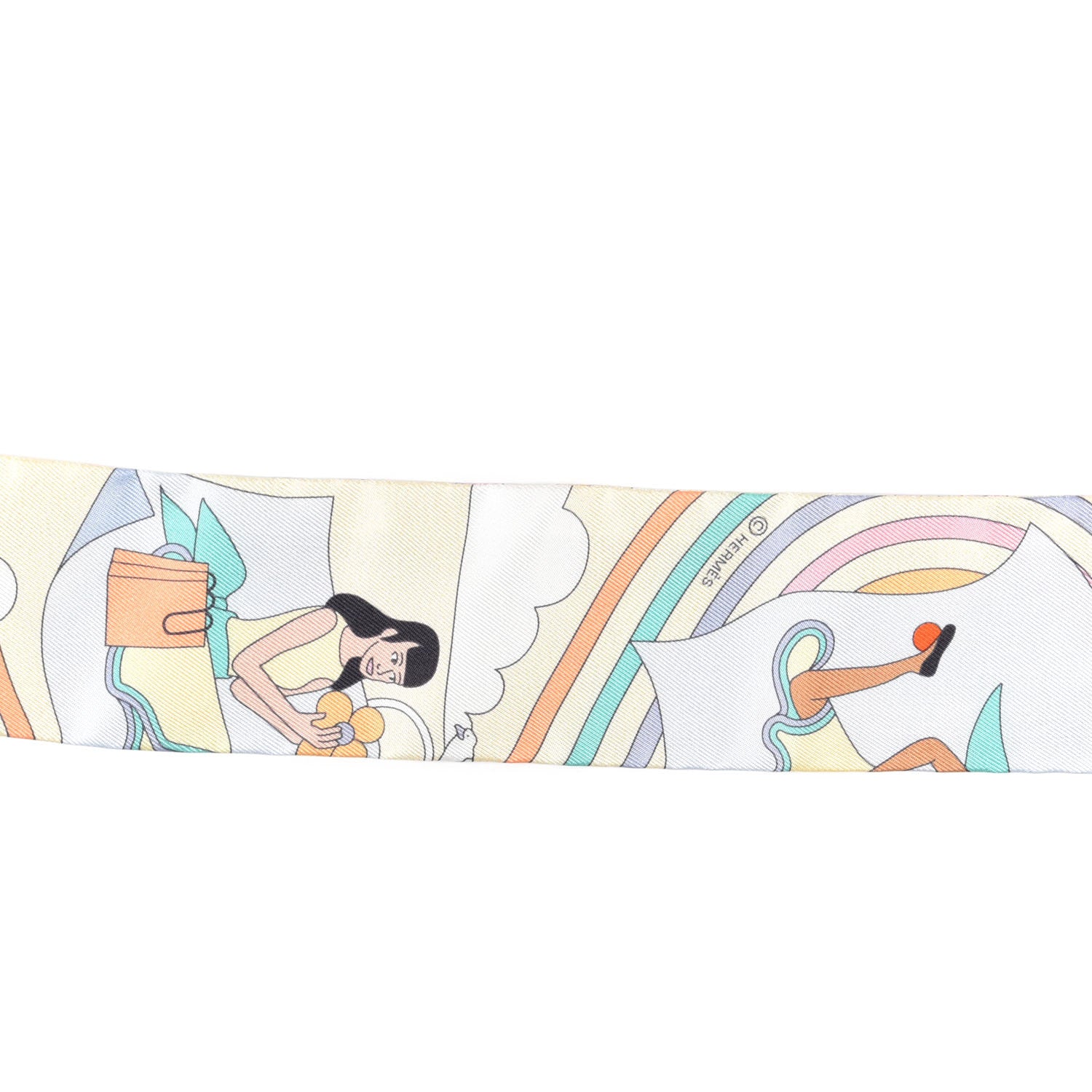 Hermes Silk Carres Volants Twilly Jaune Soufre Ciel Vert Jade 3 of 4