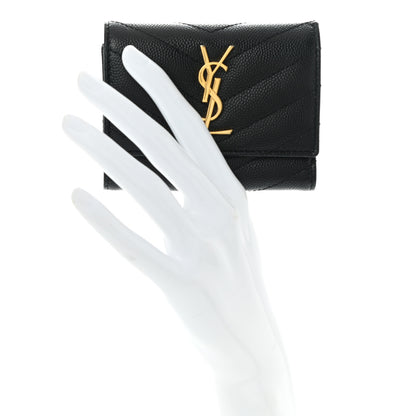 Saint Laurent Grain De Poudre Matelasse Cassandre Monogram Slim Key Case Black 2 of 9