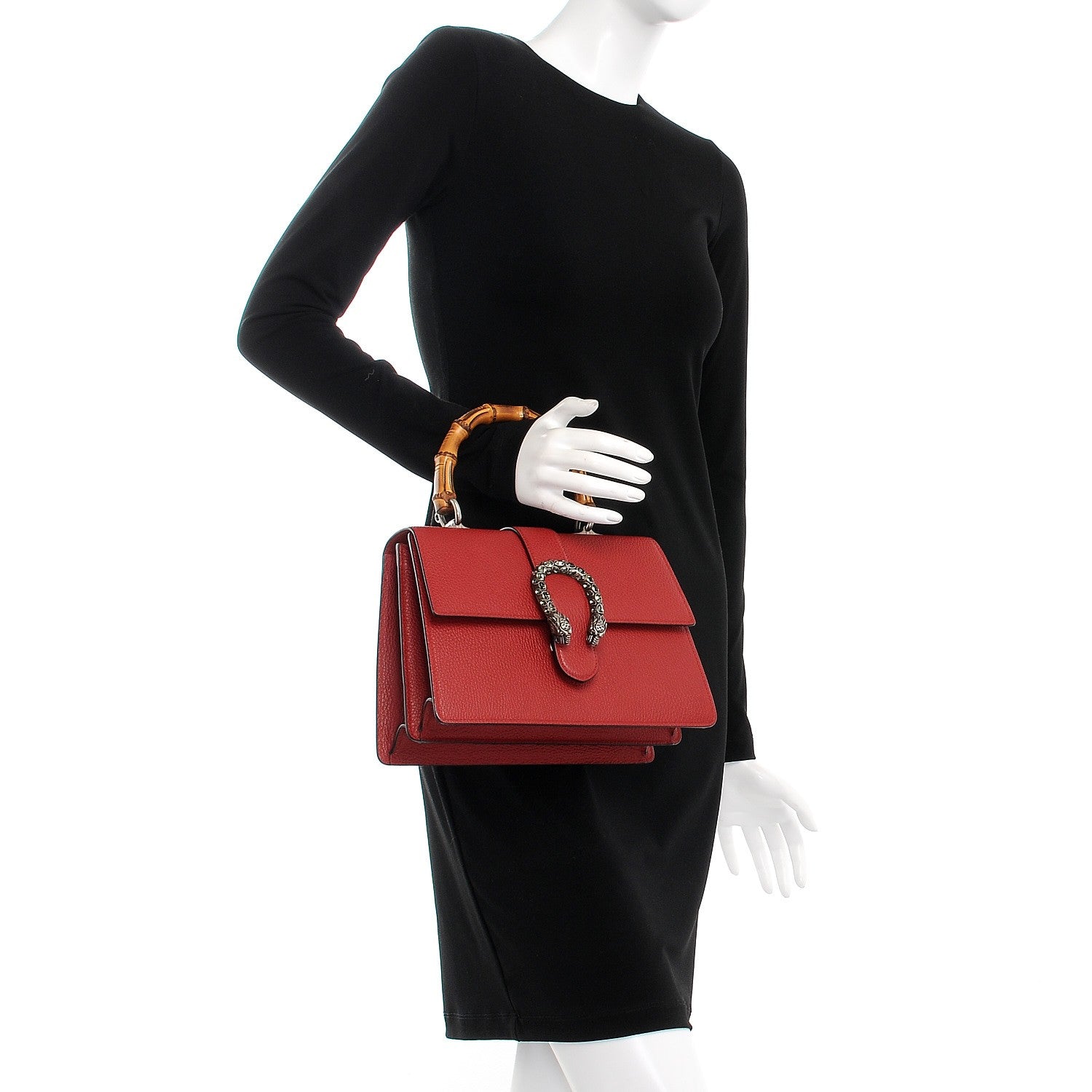 Gucci Dollar Calfskin Crystal Web Medium Dionysus Bamboo Top Handle Bag Hibiscus Red Black Diamond 3 of 8