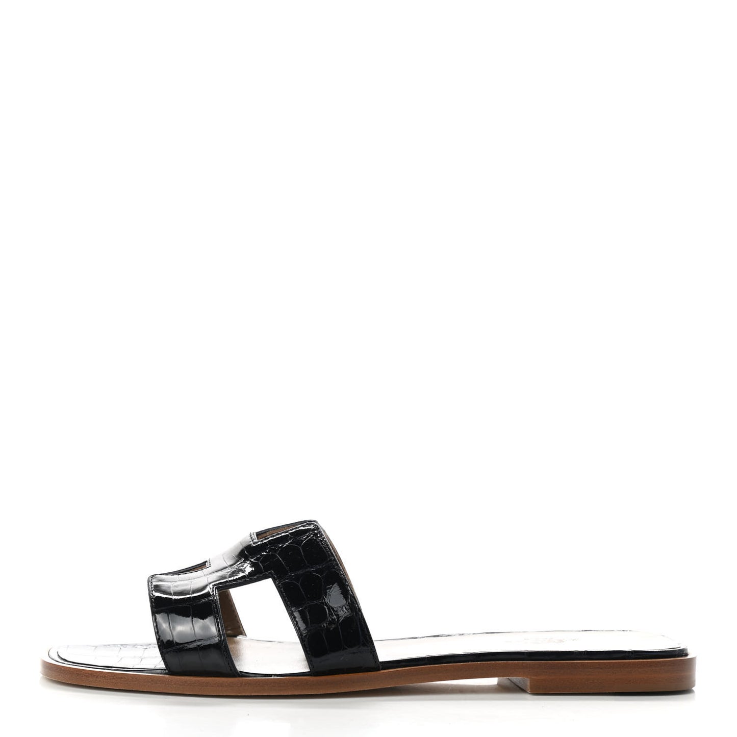 Shiny Alligator Oran Sandals 38 Black