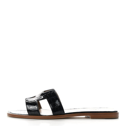 Hermes Shiny Alligator Oran Sandals 38 Black 1 of 8
