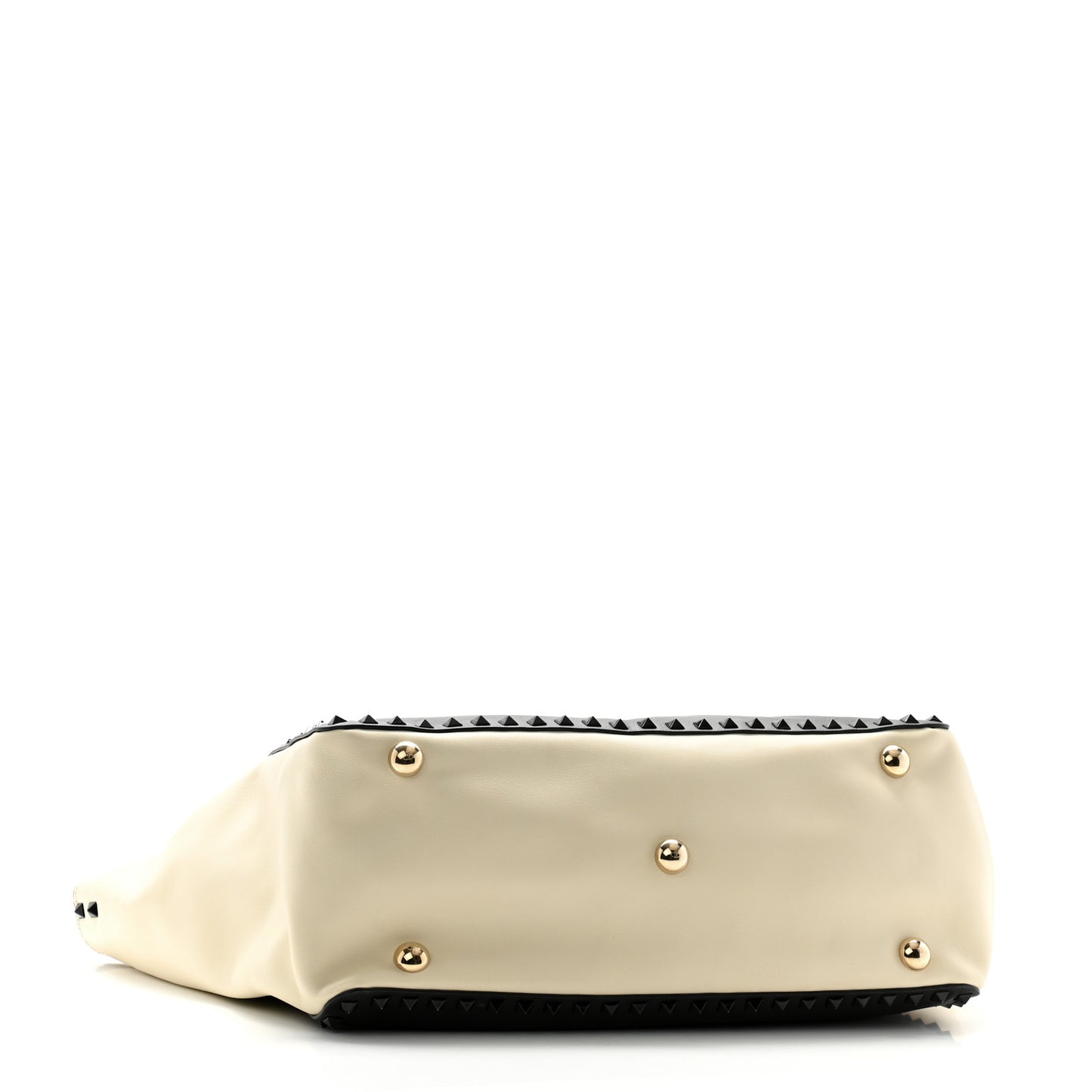 Vitello Monochrome Medium Rockstud Tote Black Light Ivory