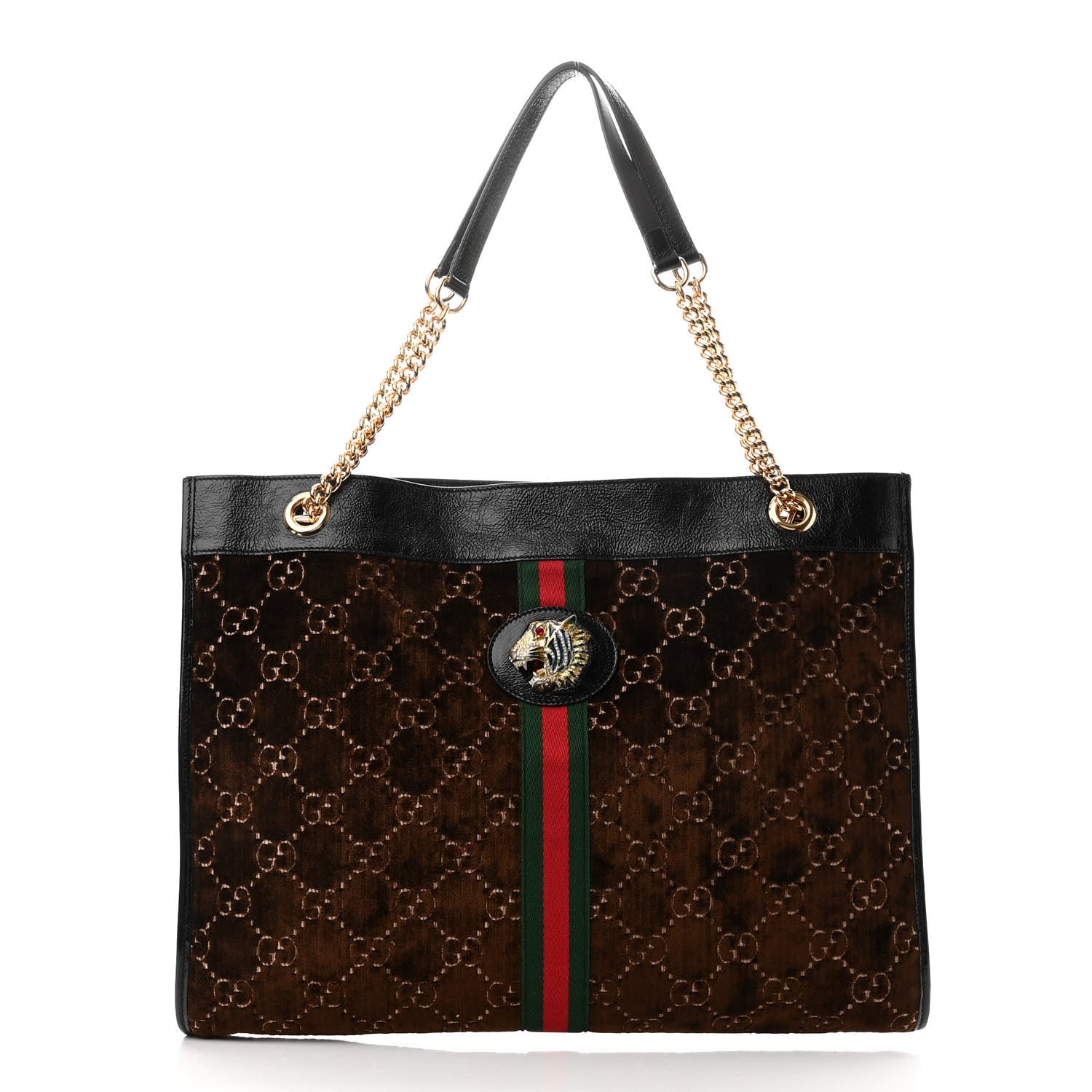 Gucci Velvet GG Monogram Large Rajah Chain Tote Brown 4 of 12