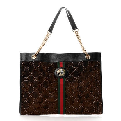 Gucci Velvet GG Monogram Large Rajah Chain Tote Brown 4 of 12