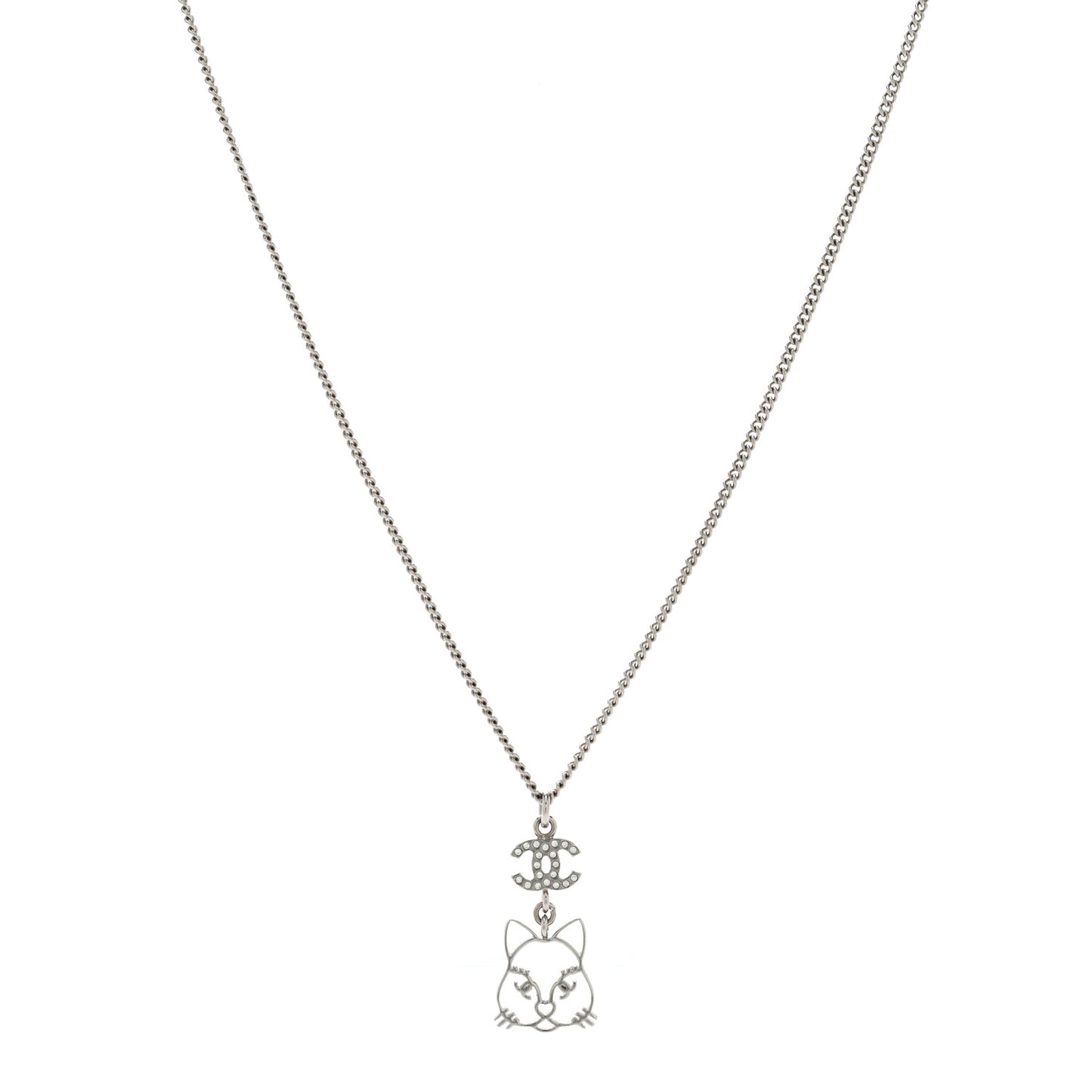 Crystal Emoji Choupette Cat Pendant Necklace Silver