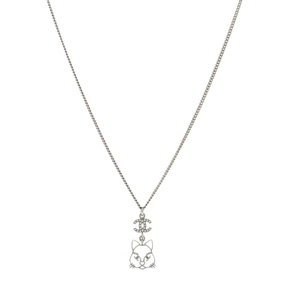 Chanel Crystal Emoji Choupette Cat Pendant Necklace Silver 1 of 4