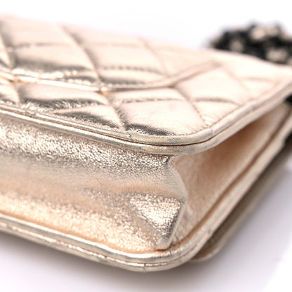 Chanel Metallic Lambskin Quilted Wallet On Chain WOC Gold Black 12 of 18