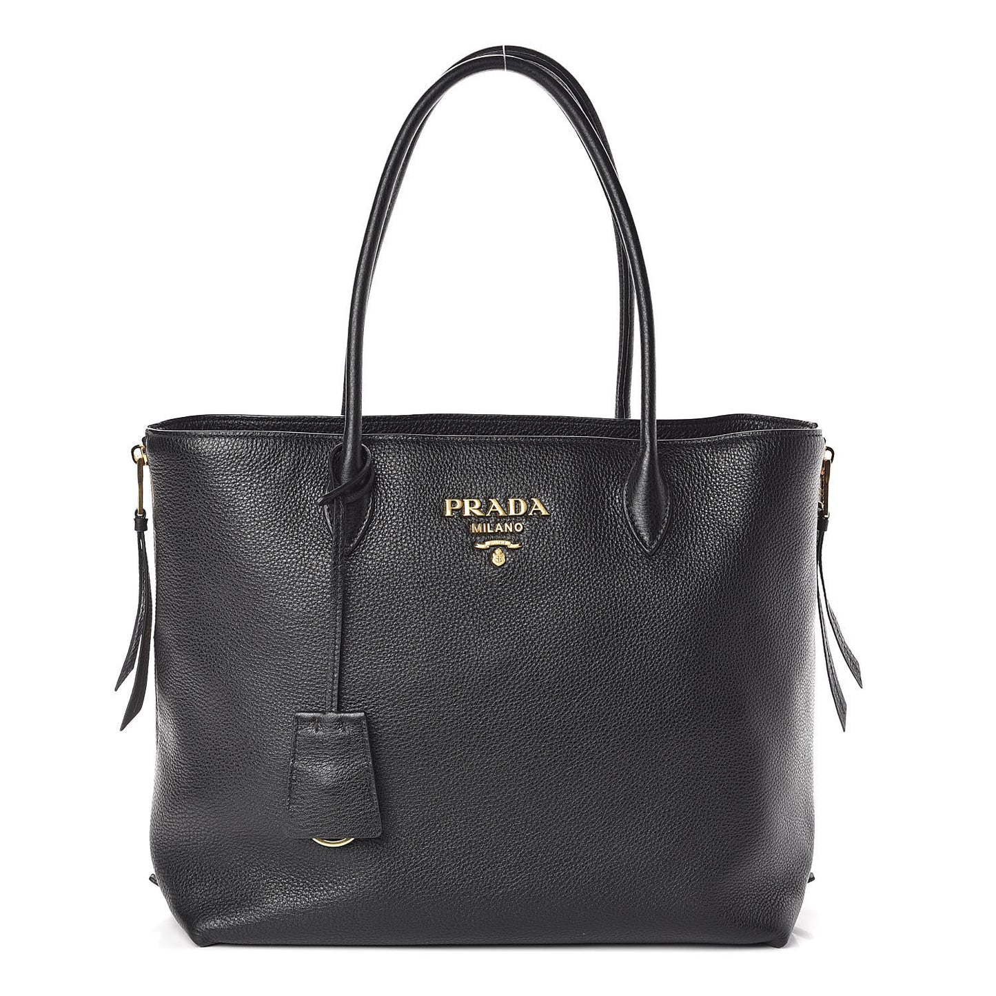 Vitello Daino Side Zip Tote Black
