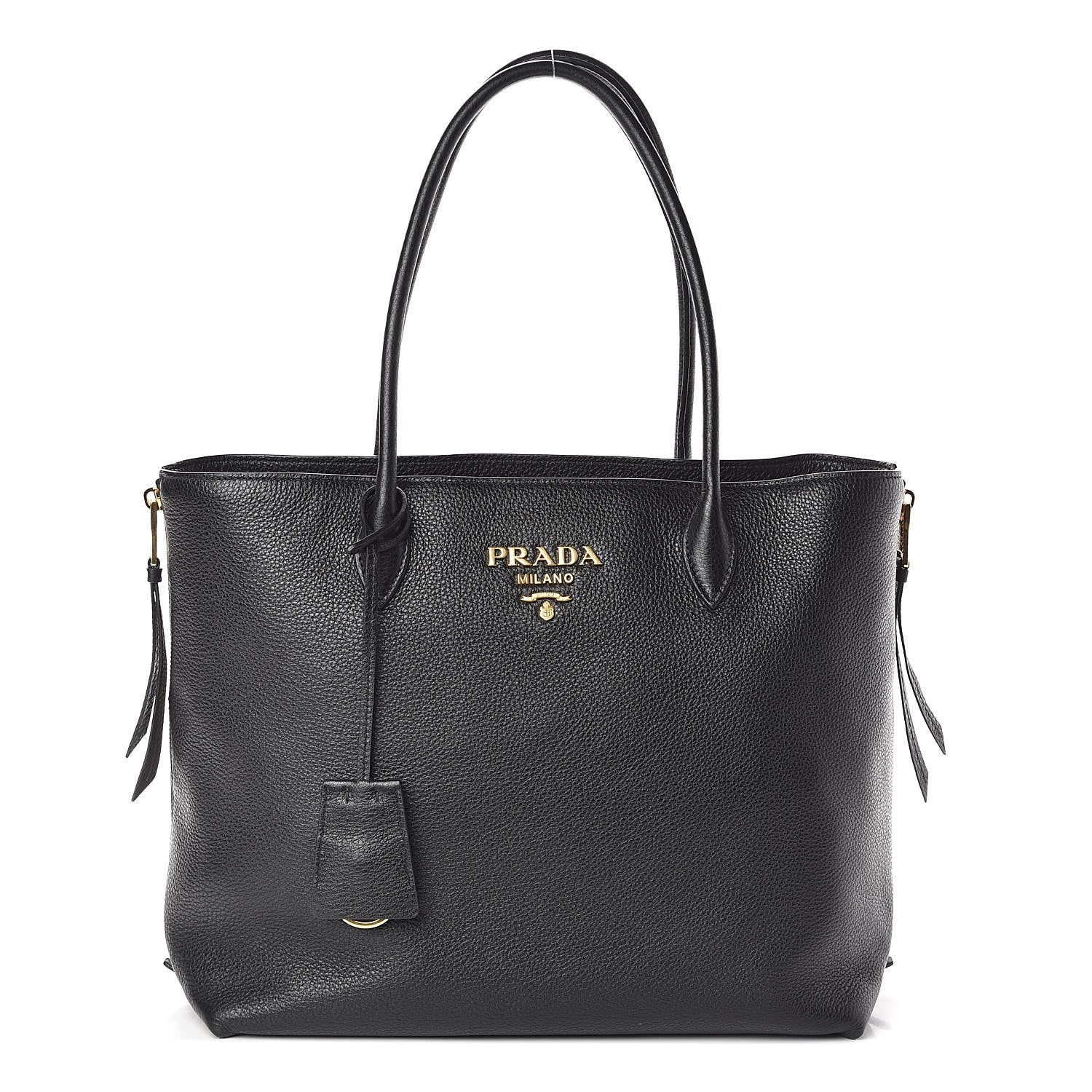 Prada Vitello Daino Side Zip Tote Black 1 of 14