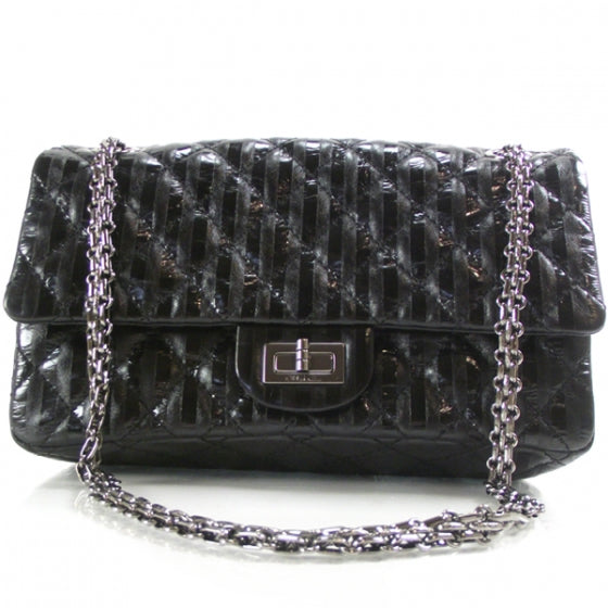 Chanel Striped Accordion Reissue Metallic Black 1 of 8