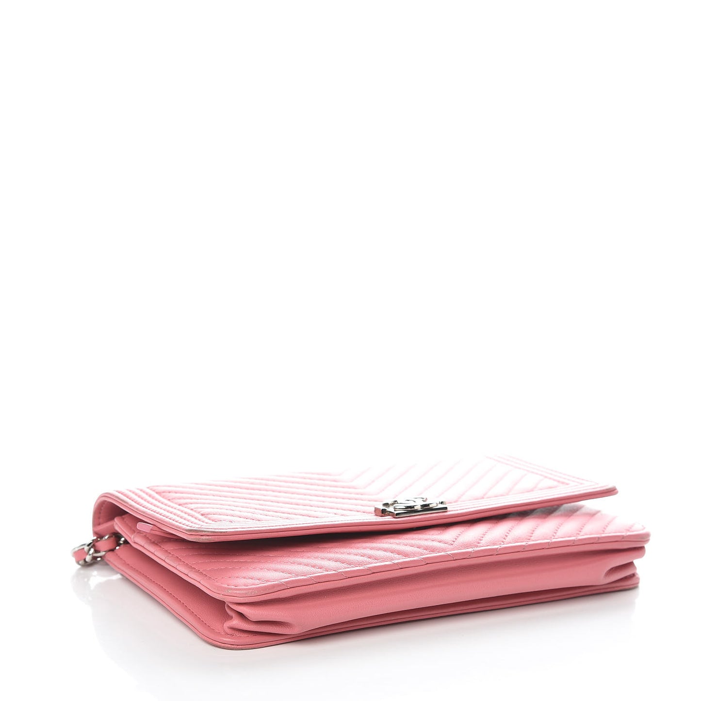 Calfskin Chevron Quilted Boy Wallet On Chain WOC Pink