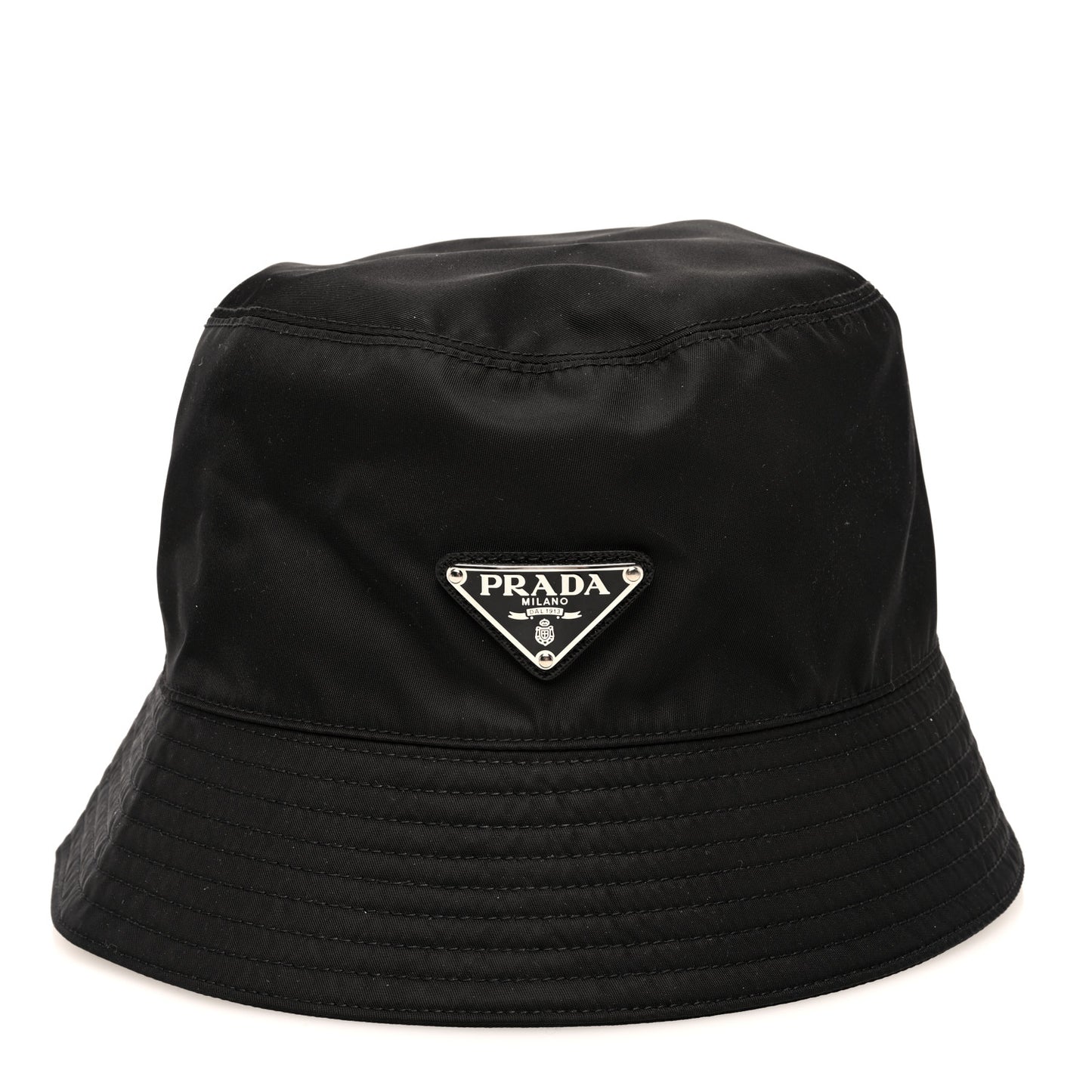 Re-Nylon Metal Triangle Logo Womens Bucket Hat M Black