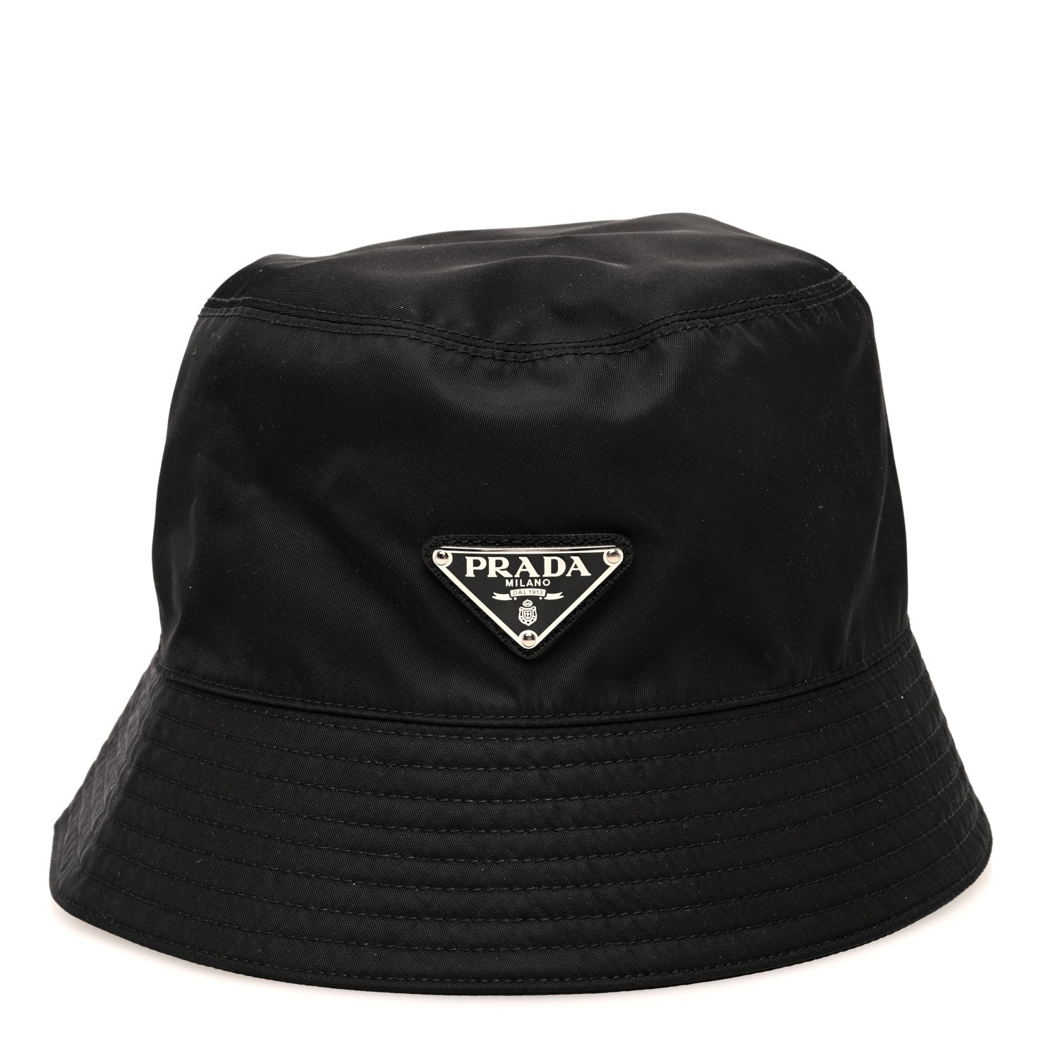 Prada Re-Nylon Metal Triangle Logo Womens Bucket Hat M Black 3 of 8