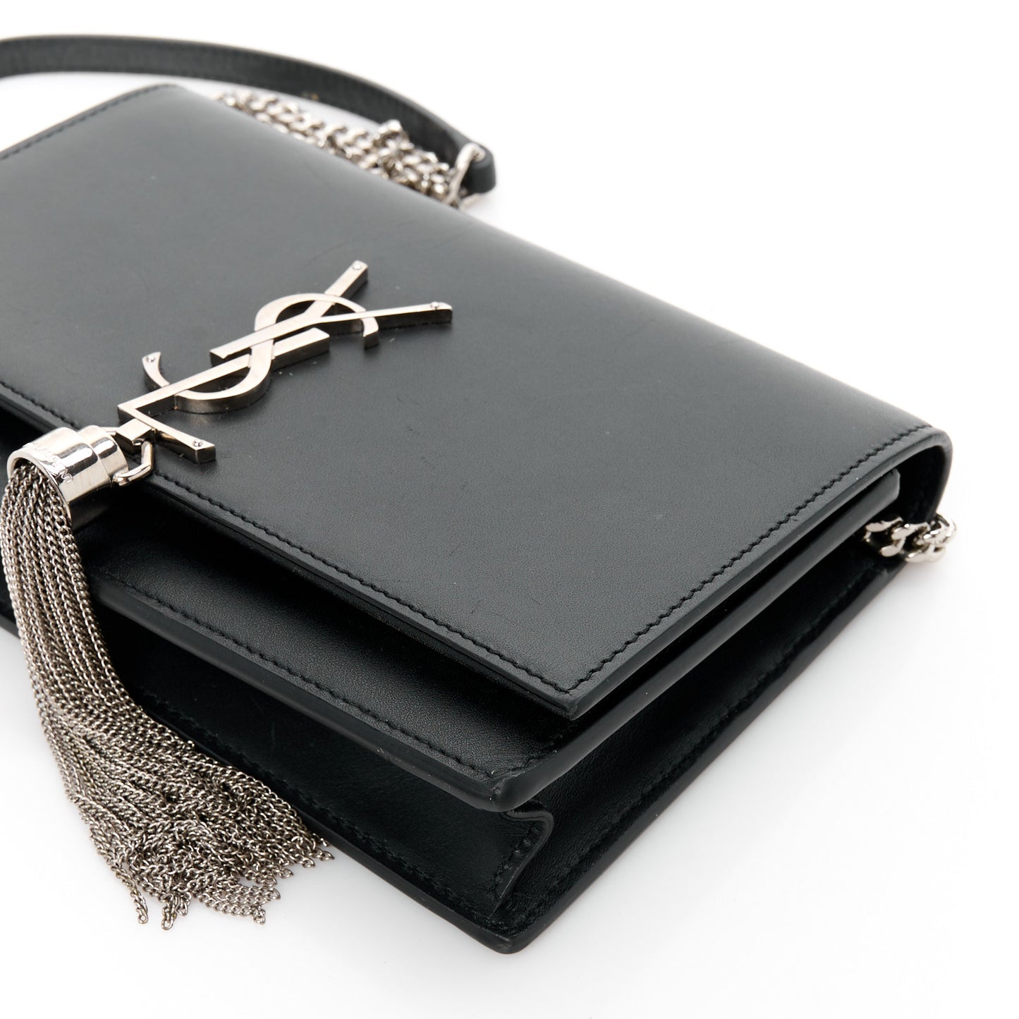 Smooth Calfskin Classic Monogram Kate Tassel Chain Wallet Black