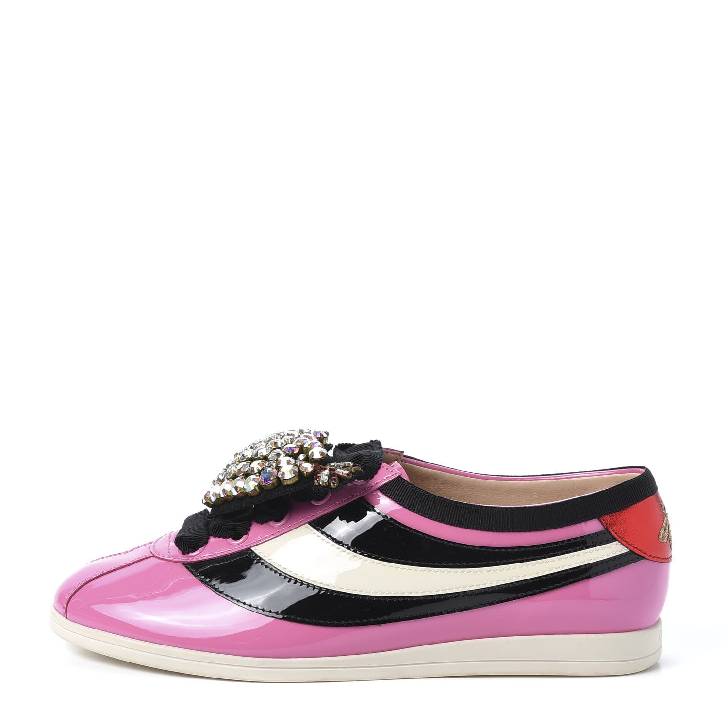 Gucci Patent Calfskin Crystal Womens Web Falacer Sneakers 36 Pink 1 of 11