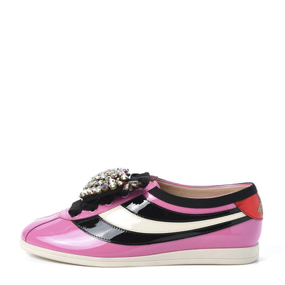 Gucci Patent Calfskin Crystal Womens Web Falacer Sneakers 36 Pink 1 of 11