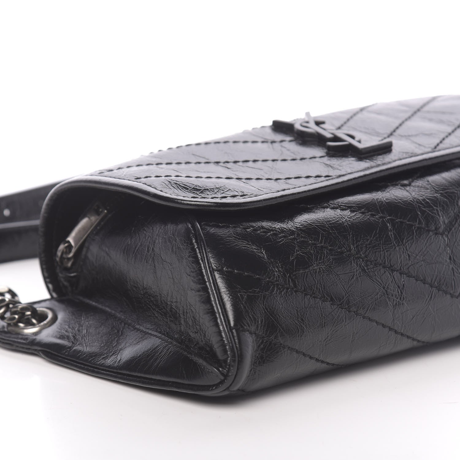 Saint Laurent Crinkled Calfskin Matelasse Monogram Niki Body Bag Black 8 of 9