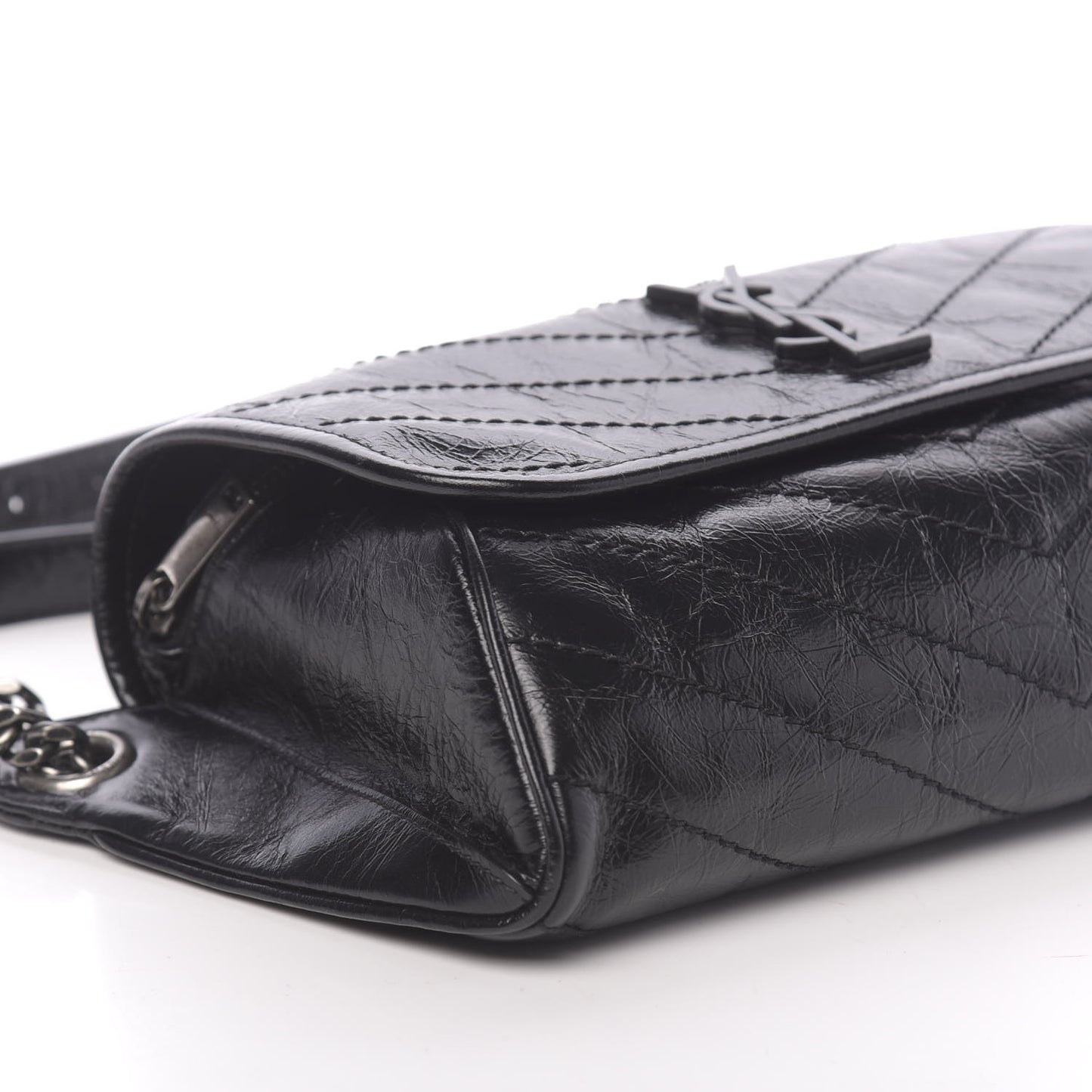 Crinkled Calfskin Matelasse Monogram Niki Body Bag Black