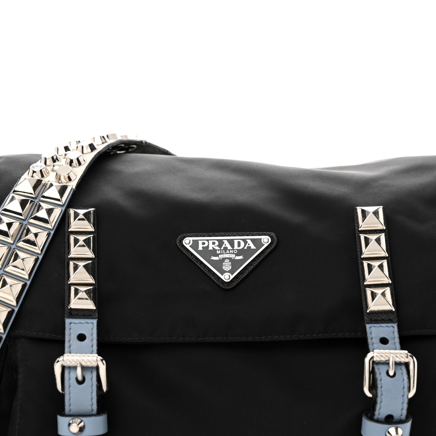Prada Nylon New Vela Studded Messenger Bag Black 7 of 12