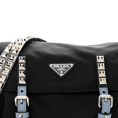 Prada Nylon New Vela Studded Messenger Bag Black 7 of 12