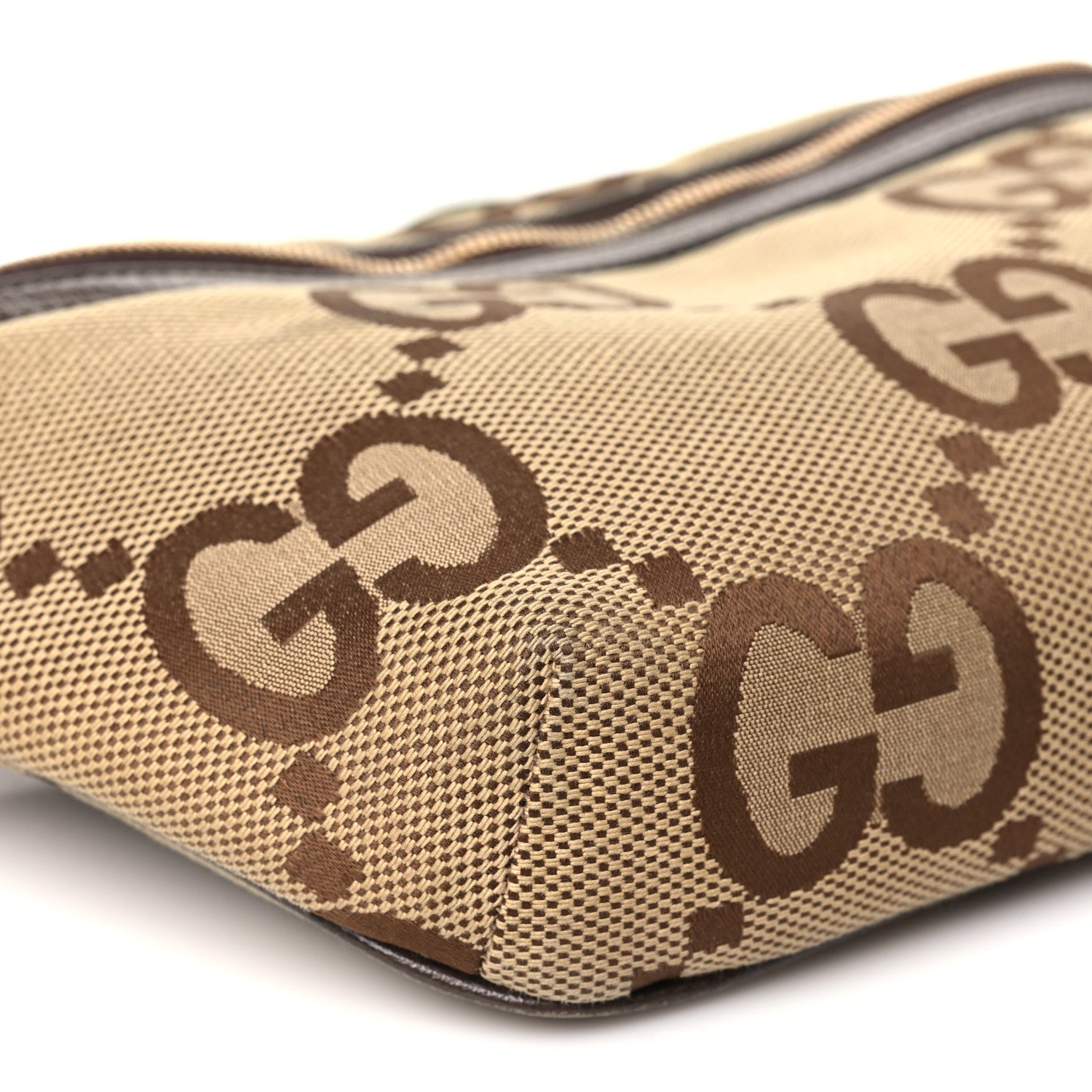 Gucci Monogram Jumbo GG Textured Dollar Calfskin Web Belt Bag Camel Ebony New Acero 9 of 10
