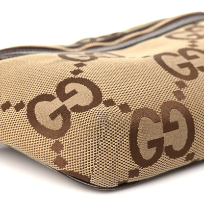 Gucci Monogram Jumbo GG Textured Dollar Calfskin Web Belt Bag Camel Ebony New Acero 9 of 10
