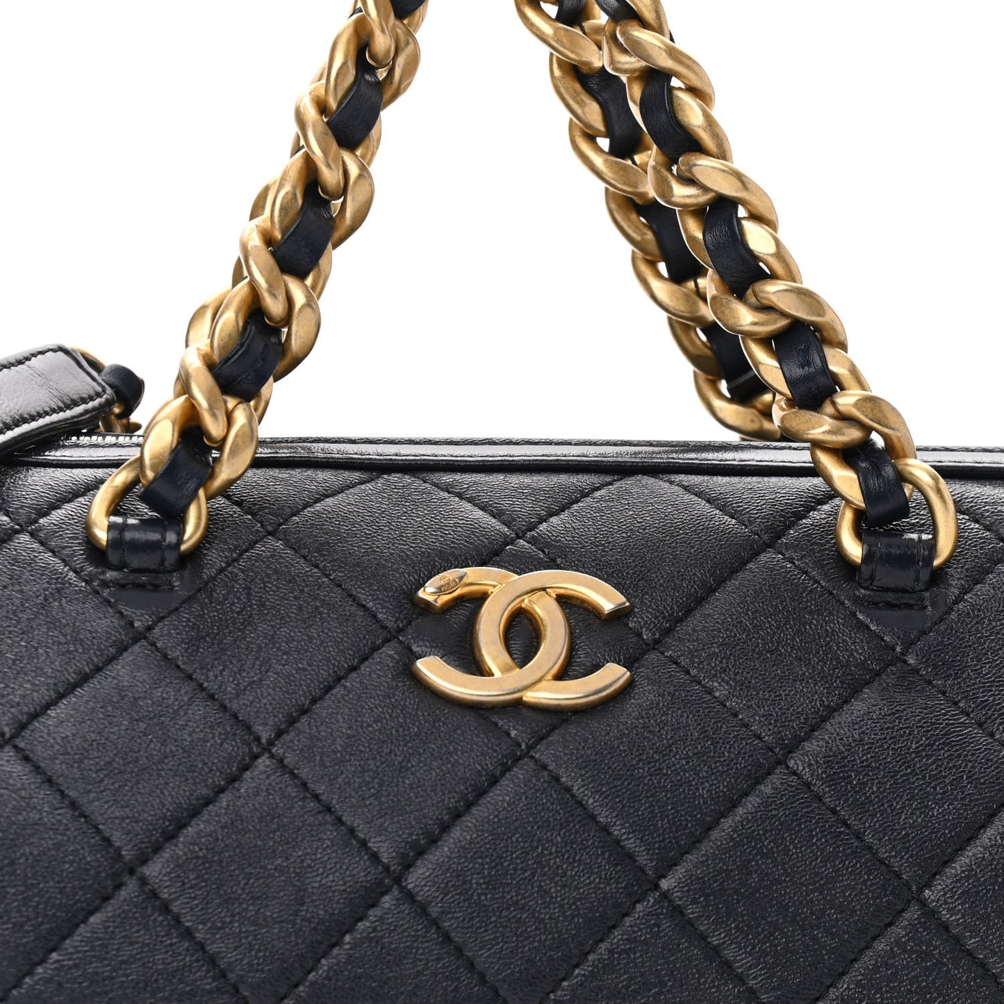 Shiny Lambskin Quilted Fashion Therapy Bowling Bag Navy