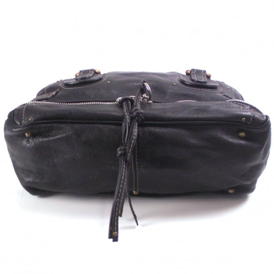 Leather Paddington Double Zipped Bowler Black